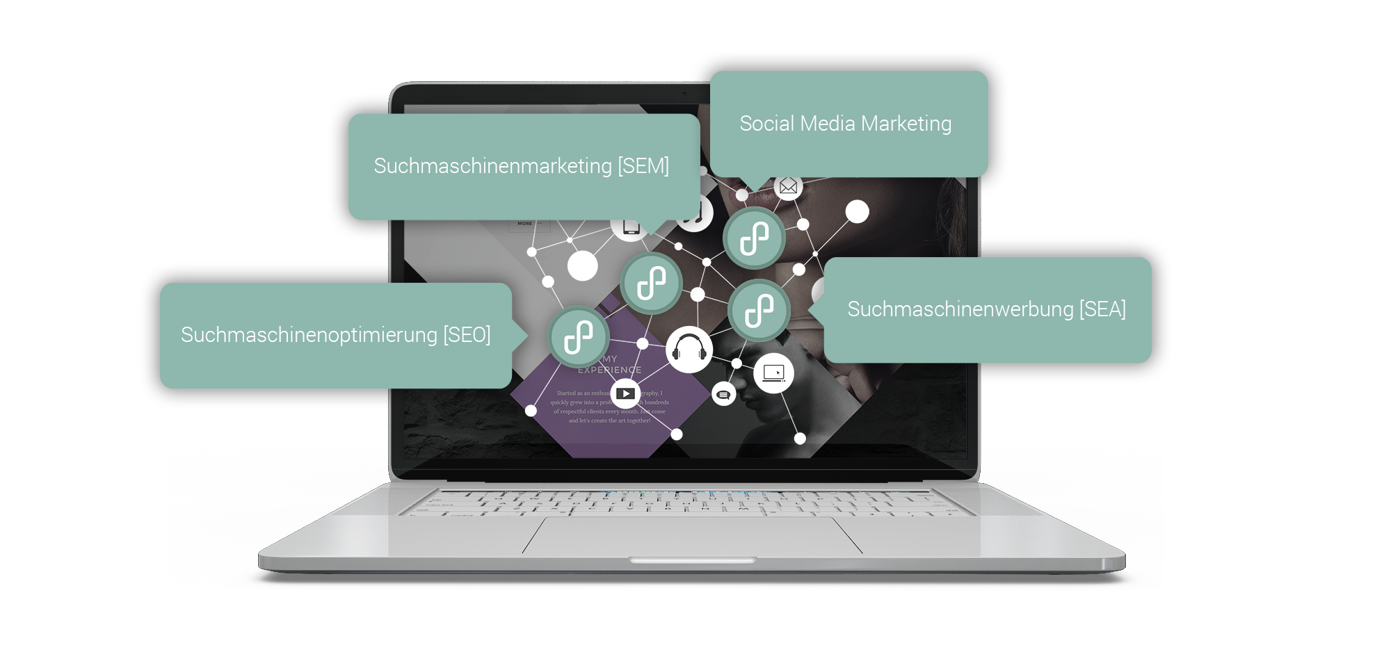 Laptop mit Online Marketing Infos